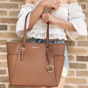 Michael Kors Charlotte Ciara Large Top Zip Tote Luggage Saffiano Leather